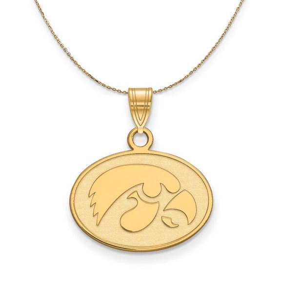 14k Yellow Gold U. of Iowa Sm Oval Mascot Necklace - 18 Inch